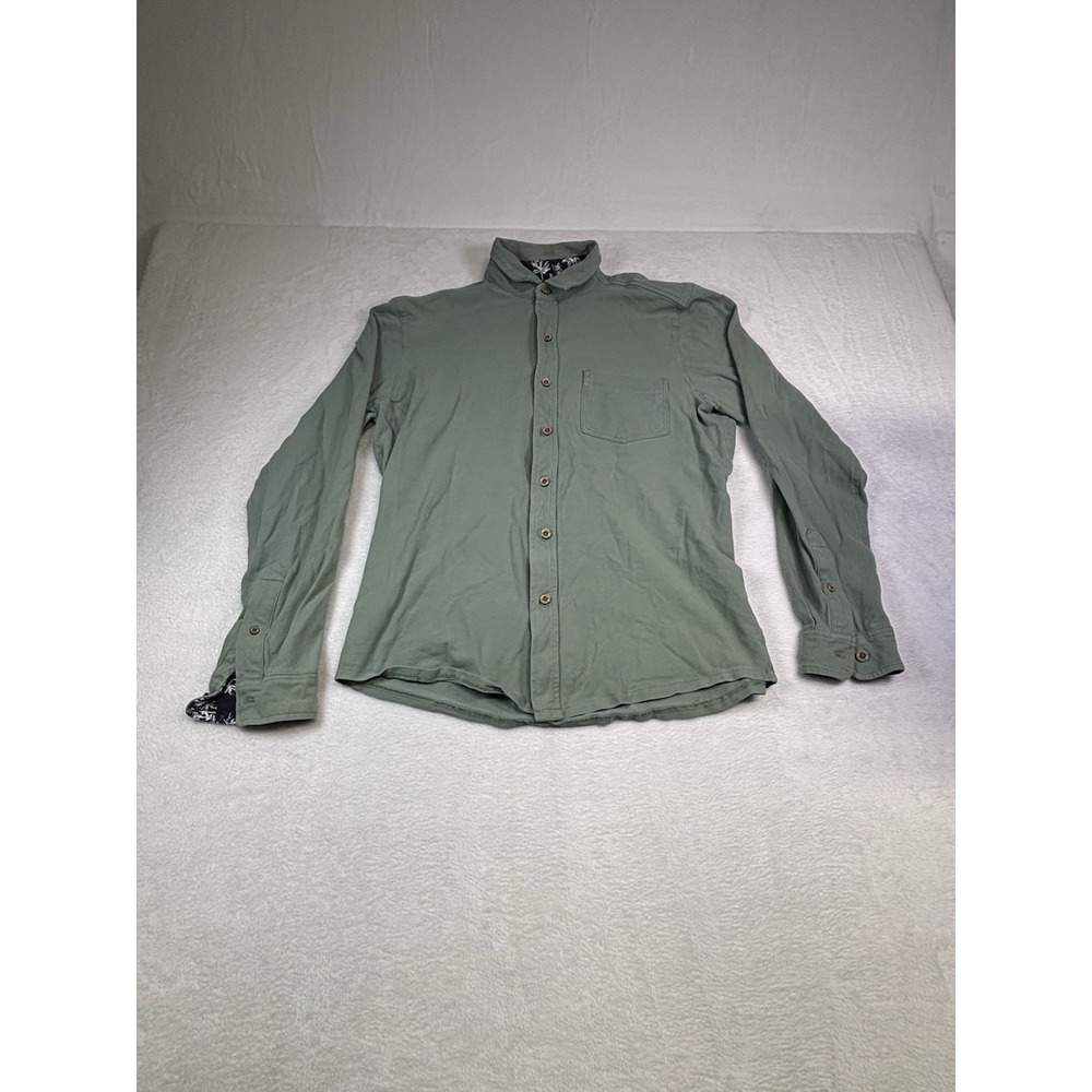 Tailor Vintage Mens Medium Chinois Green Long Sleeve Button Up Shirt Regular Fit